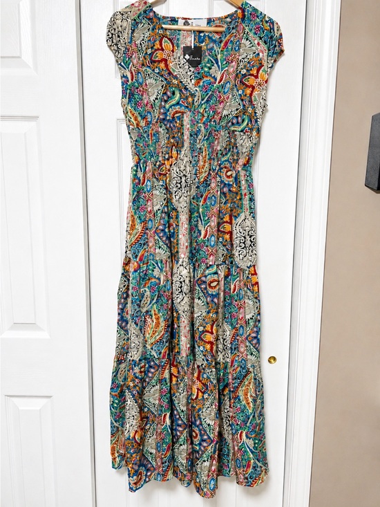 Olivia Moon Dresses & Skirts - Towne Boho Paisley Maxi Dress Medium Colorful Empire Waist Cap Sleeve NWT